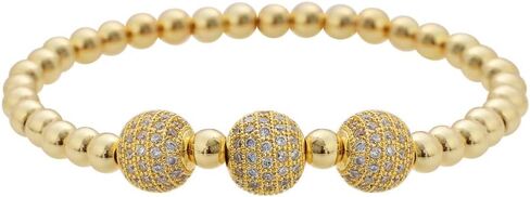 Edforce Stainless Steel 18K Gold Plated Three Crystals Balls Elastic Ball Chain Bracelet in Saudi Arabia