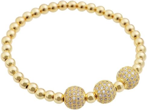 Edforce Stainless Steel 18K Gold Plated Three Crystals Balls Elastic Ball Chain Bracelet in Saudi Arabia