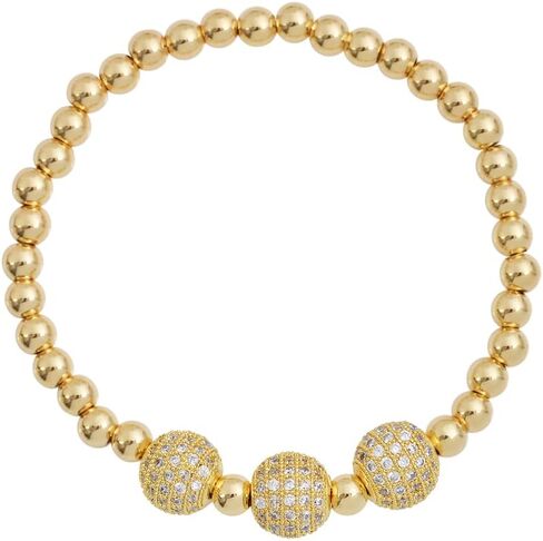 Edforce Stainless Steel 18K Gold Plated Three Crystals Balls Elastic Ball Chain Bracelet in Saudi Arabia