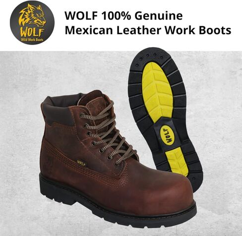 حذاء العمل وولف | جلد مكسيكي أصلي معالج مقاوم للماء | مرونة في التعامل مع النفط | اصبع القدم مركب | معزول | نعل مطاطي مانع للانزلاق | حذاء الكاحل | مقاس واسع | طوق مبطن مريح | معدات الوقاية الشخصية الصناعية in Kuwait