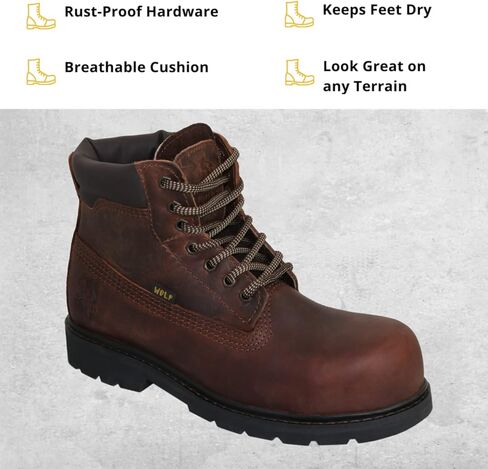 حذاء العمل وولف | جلد مكسيكي أصلي معالج مقاوم للماء | مرونة في التعامل مع النفط | اصبع القدم مركب | معزول | نعل مطاطي مانع للانزلاق | حذاء الكاحل | مقاس واسع | طوق مبطن مريح | معدات الوقاية الشخصية الصناعية in Kuwait