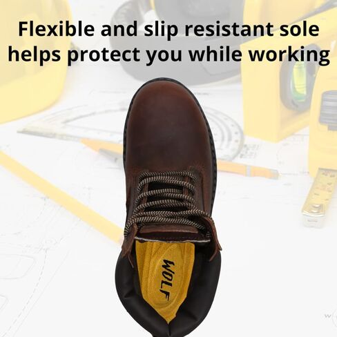 حذاء العمل وولف | جلد مكسيكي أصلي معالج مقاوم للماء | مرونة في التعامل مع النفط | اصبع القدم مركب | معزول | نعل مطاطي مانع للانزلاق | حذاء الكاحل | مقاس واسع | طوق مبطن مريح | معدات الوقاية الشخصية الصناعية in Kuwait