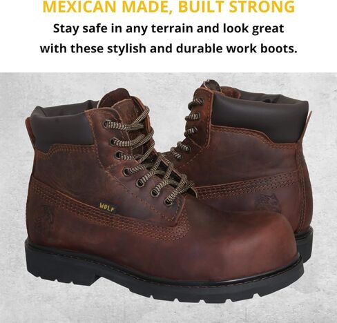 حذاء العمل وولف | جلد مكسيكي أصلي معالج مقاوم للماء | مرونة في التعامل مع النفط | اصبع القدم مركب | معزول | نعل مطاطي مانع للانزلاق | حذاء الكاحل | مقاس واسع | طوق مبطن مريح | معدات الوقاية الشخصية الصناعية in Kuwait