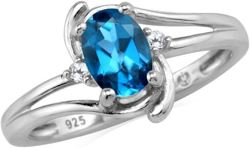 Silvershake 7x5MM Oval Shape Genuine Gemstone 925 Sterling Silver Engagement Wedding Anniversary Ring in Saudi Arabia