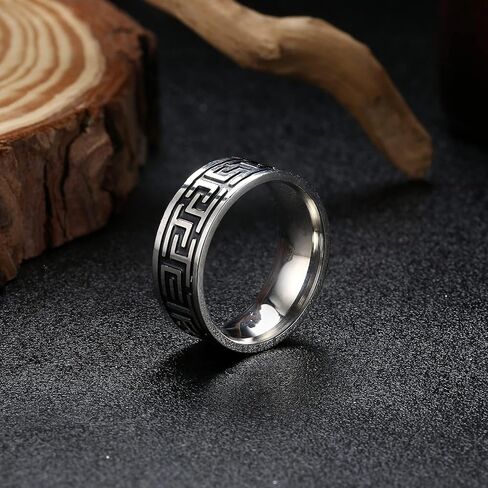 خواتم Sanfenly للرجال من الفولاذ المقاوم للصدأ اليوناني Signet Thumb Silver Retro Carving Celtic Band Rings Vintage Biker Band Rings Set Ring Size 9 in Kuwait