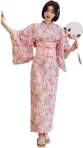 Women's Kimono Robe with Belt Japanese Traditional Yukata Peach Blossom Print Geisha Halloween Party Outfit in Saudi Arabia