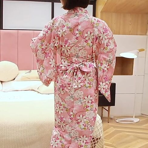 Women's Kimono Robe with Belt Japanese Traditional Yukata Peach Blossom Print Geisha Halloween Party Outfit in Saudi Arabia