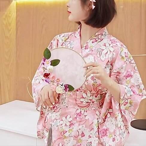 Women's Kimono Robe with Belt Japanese Traditional Yukata Peach Blossom Print Geisha Halloween Party Outfit in Saudi Arabia