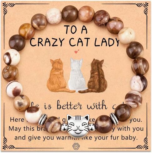 Cute Cat Bracelet Charm Bracelet Crystal Bracelet Stone Beaded Stretch Bracelet For Women Girls Cat Animal Lover Jewelry Gift in Saudi Arabia