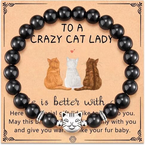 Cute Cat Bracelet Charm Bracelet Crystal Bracelet Stone Beaded Stretch Bracelet For Women Girls Cat Animal Lover Jewelry Gift in Saudi Arabia