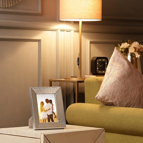 إطار صورة RELY+ التمساح - جلد صناعي مقاس 5x7 بوصة، تصميم فضي أنيق - (فضي) in Kuwait