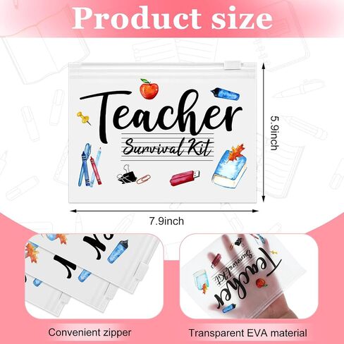 Cunno 60 Pcs Teacher Appreciation Gifts Bulk Small Teacher Survival Kit Bag Waterproof Makeup Pouch Cosmetic Pencil Bag Thank You Gifts for Women Best Teacher Graduation Gifts(Teacher Survival Kit) in Saudi Arabia