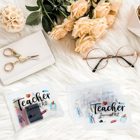 Cunno 60 Pcs Teacher Appreciation Gifts Bulk Small Teacher Survival Kit Bag Waterproof Makeup Pouch Cosmetic Pencil Bag Thank You Gifts for Women Best Teacher Graduation Gifts(Teacher Survival Kit) in Saudi Arabia