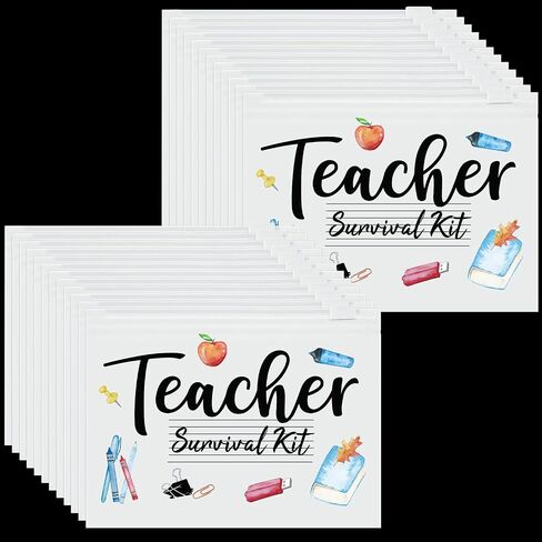 Cunno 60 Pcs Teacher Appreciation Gifts Bulk Small Teacher Survival Kit Bag Waterproof Makeup Pouch Cosmetic Pencil Bag Thank You Gifts for Women Best Teacher Graduation Gifts(Teacher Survival Kit) in Saudi Arabia
