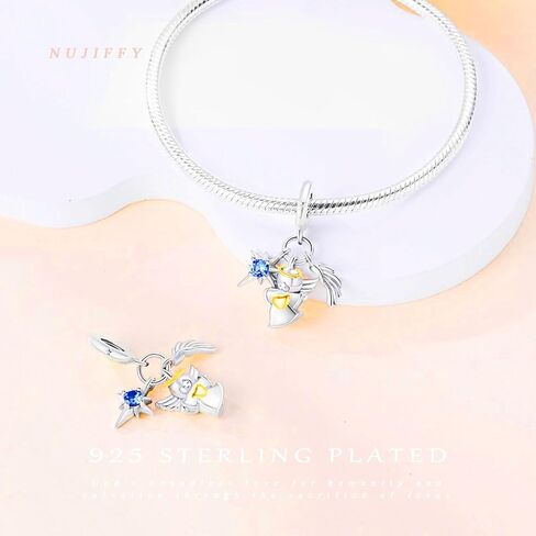 NUJIFFY 925 Sterling Silver Charms Beads for Bracelets & Necklaces, Angel Wing Star Pendants, Cute Retro Vitality Charm Gifts Jewelry for Women Men Teens in Kuwait