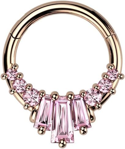 Pierced Owl 16GA 316L Stainless Steel CZ Crystal Baguette Gem Fan Hinged Segment Ring in Saudi Arabia