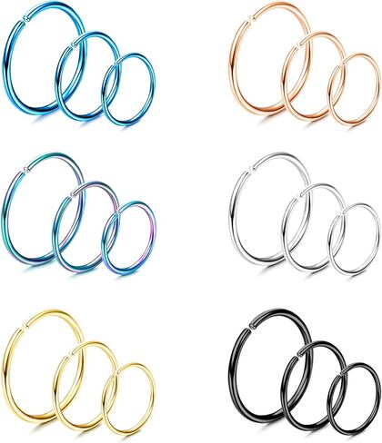 18 قطعة من LOYALLOOK G23 حلقة الأنف من التيتانيوم للنساء والرجال هيليكس تراغوس الشفاه الحاجز الدائري الغضروف القرط هوب ثقب المجوهرات 18/20 جرام in Kuwait