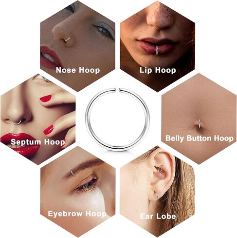 18 قطعة من LOYALLOOK G23 حلقة الأنف من التيتانيوم للنساء والرجال هيليكس تراغوس الشفاه الحاجز الدائري الغضروف القرط هوب ثقب المجوهرات 18/20 جرام in Kuwait