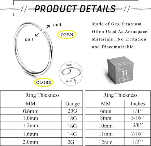 18 قطعة من LOYALLOOK G23 حلقة الأنف من التيتانيوم للنساء والرجال هيليكس تراغوس الشفاه الحاجز الدائري الغضروف القرط هوب ثقب المجوهرات 18/20 جرام in Kuwait
