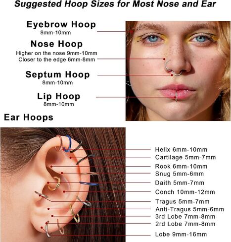 18 قطعة من LOYALLOOK G23 حلقة الأنف من التيتانيوم للنساء والرجال هيليكس تراغوس الشفاه الحاجز الدائري الغضروف القرط هوب ثقب المجوهرات 18/20 جرام in Kuwait