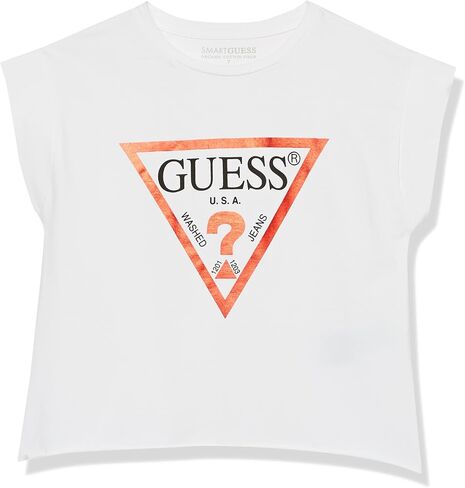 تي شيرت GUESS للفتيات ذو أكمام قصيرة مطبوع عليه شعار عضوي قابل للتمدد بأكمام قصيرة in Saudi Arabia