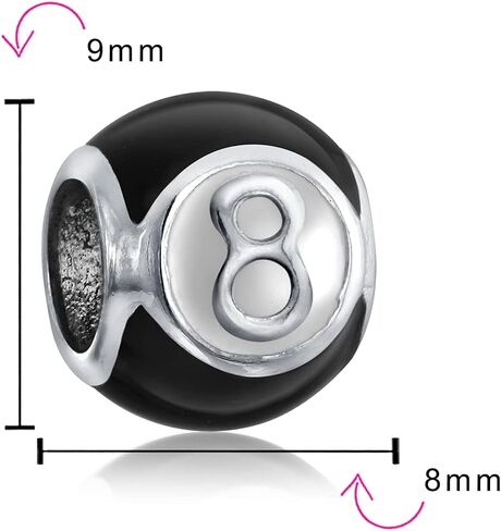 Lucky Pool Payer Magic Number Billiards 8 Ball Charm Bead For Women For Teen .925 Sterling Silver Fits European Bracelet in Saudi Arabia
