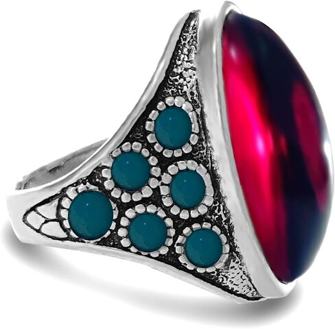 Retro Thick Silver Plated Rings with Stone for Men Women,Green Turquoise Ring,Natural Agate Stone Ring,Onyx Ring for Men,Garnet Rings,Turkey Rings,Precious Oval Shaped Gemstone Jewelry in Saudi Arabia
