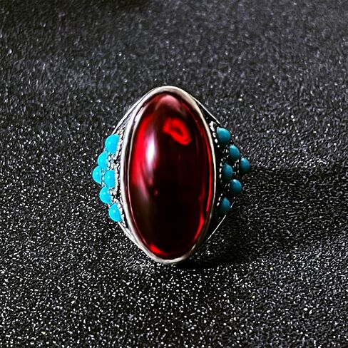 Retro Thick Silver Plated Rings with Stone for Men Women,Green Turquoise Ring,Natural Agate Stone Ring,Onyx Ring for Men,Garnet Rings,Turkey Rings,Precious Oval Shaped Gemstone Jewelry in Saudi Arabia