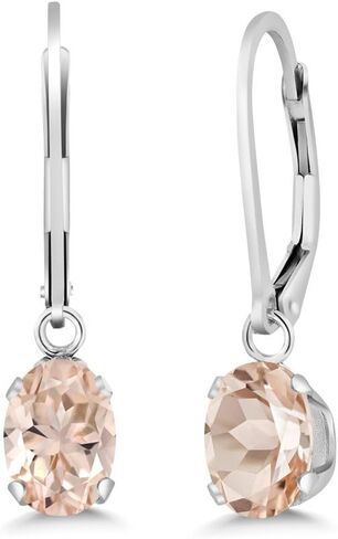 Gem Stone King 925 Sterling Silver Peach Morganite Dangle Leverback Earrings For Women (1.30 Cttw, Gemstone October Birthstone, Oval 7X5MM) in Saudi Arabia