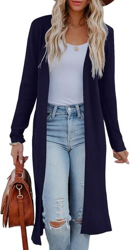 Womens Long Cardigans Open Front Maxi Cardigan Sweaters Casual 2023 Fall Side Slit Knitted Sweater Coat in Kuwait