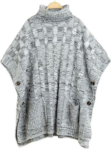 Women's Poncho Sweater Turtle Cowl Neck Batwing Sleeve Pullover Sweaters with Pockets in Saudi Arabia