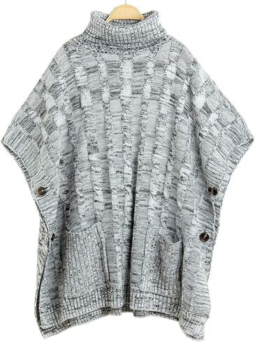 سترة بونشو نسائية برقبة سلحفاة وأكمام تشبه جناح الخفاش مع جيوب in Kuwait