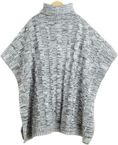 سترة بونشو نسائية برقبة سلحفاة وأكمام تشبه جناح الخفاش مع جيوب in Kuwait