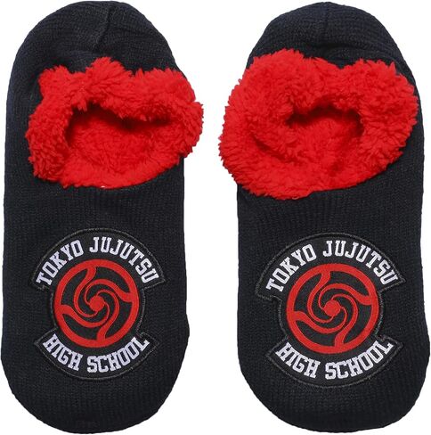 Jujutsu Kaisen Anime Tokyo Jujutsu High School Logo Men's Black Slipper Socks (Fits Shoe Sizes 5-10) in Saudi Arabia