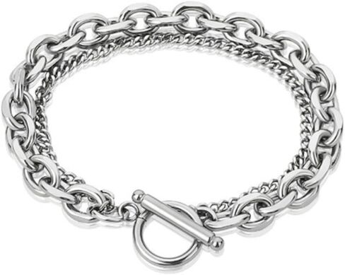 Men's and Women's Stainless Steel Bracelet, 8.3/inch Stainless Steel Double Layer Chain Link, Classic Bracelet Hip Hop Style Fashion Layered Accessories in Kuwait