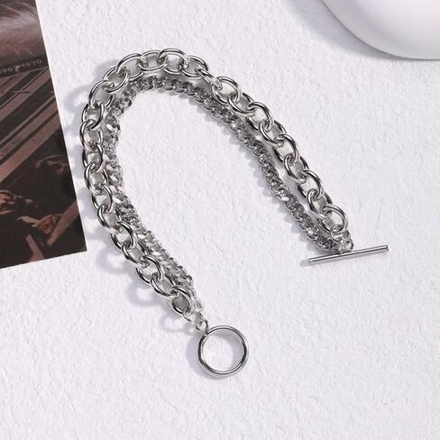 Men's and Women's Stainless Steel Bracelet, 8.3/inch Stainless Steel Double Layer Chain Link, Classic Bracelet Hip Hop Style Fashion Layered Accessories in Kuwait