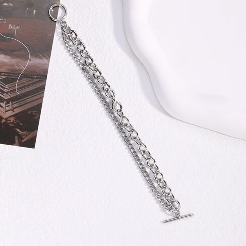 Men's and Women's Stainless Steel Bracelet, 8.3/inch Stainless Steel Double Layer Chain Link, Classic Bracelet Hip Hop Style Fashion Layered Accessories in Kuwait