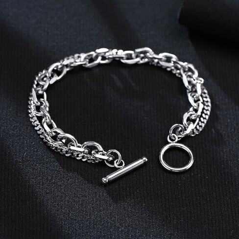 Men's and Women's Stainless Steel Bracelet, 8.3/inch Stainless Steel Double Layer Chain Link, Classic Bracelet Hip Hop Style Fashion Layered Accessories in Kuwait