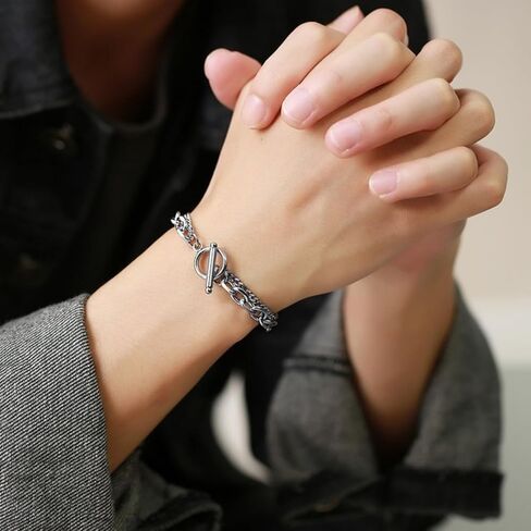 Men's and Women's Stainless Steel Bracelet, 8.3/inch Stainless Steel Double Layer Chain Link, Classic Bracelet Hip Hop Style Fashion Layered Accessories in Kuwait