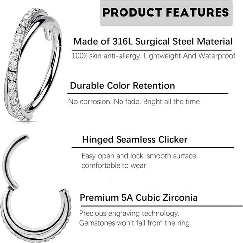 PIERCINGBOY 16G 10mm Cartilage Earring Hoop 316L Surgical Steel Hinged Septum Clicker Ring Tragus Helix Daith Conch Rook Piercing Jewelry in Saudi Arabia