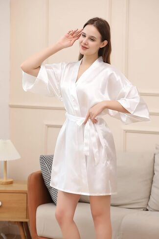 QXQTER Womens Bridesmaid Bride Bridal Robe Satin Robes for Wedding Bridal Party Getting Ready with Silver Rhinestones in Saudi Arabia