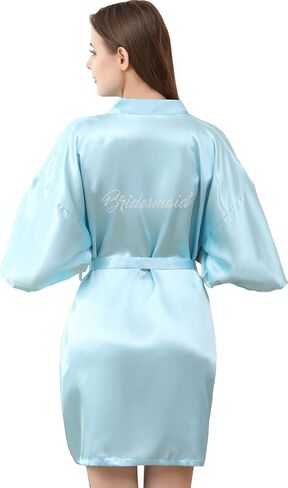 QXQTER Womens Bridesmaid Bride Bridal Robe Satin Robes for Wedding Bridal Party Getting Ready with Silver Rhinestones in Saudi Arabia