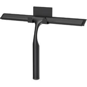 Stainless Steel Shower Squeegee for Glass Doors, Multi-Purpose Squeegee for Shower Glass, Bathroom, Car Windows and Glass Shower Door Squeegee, Window Squeegee with Adhesive Hook-10", Black