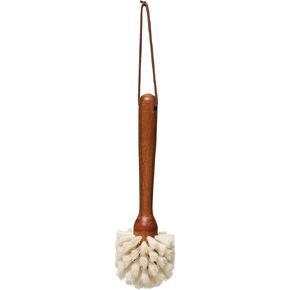 Creative Co-Op Beech Wood Dish w Leather Strap, Dark Brown Brush