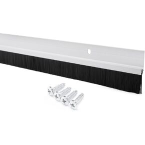 uxcell® Door Bottom Sweep White Aluminum Alloy w 0.8-inch Black PP Silicone Soft Brush 39-inch x 1.7-inch