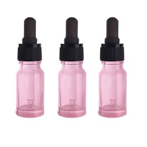 3Pcs Pink Glass Essential Oil Dropper Bottles Containers Empty Round Bottles with Glass Eye Dropper Dispenser for Transfer Storing Oils Perfume Aromatherapy Lotion Cosmetic Sample Liquid (10ML)