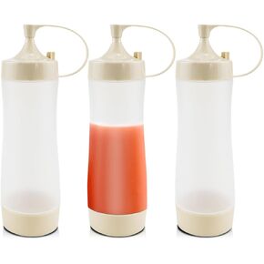 DOERDO 3Pcs Silicone Squeeze Bottles with Lid for Sauce Condiment Salad Dressing Tomato Sauce Olive Oil BBQ, 350ML
