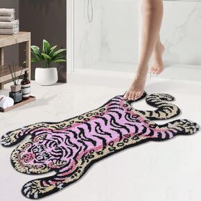 Cute Tiger Bath Mat Bathroom Rugs 40x24 Inch Extra Soft and Absorbent Microfiber Area Rug, Funky Cool Indoor Non-Slip Plush Shaggy Rugs for Bedroom Living Room Decor, Machine Washable, Pink