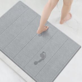 Yolife 32"x 20" Stone Bath Mat Large, Diatomaceous Earth Bath Mat for Bathroom, Super Absorbent Quick Drying Stone Shower Mat, Non-Slip Natural Diatomite Bathroom Floor Mat, Easy to Clean (White Grey)