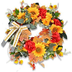 Summer Wreaths for Front Door,Artificial 18 Inch Spring Wreath,Sunflowers Wreaths Front Porch Decor for Home Porch Window Wall Wedding Farmhouse Decorations